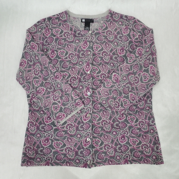 Carole Little Purple Grey/Gray Lambs Wool Angora Cardigan Sweater Size L - Picture 11 of 11